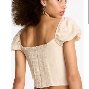 J. Crew linen-blend square neck top with puff sleeves.